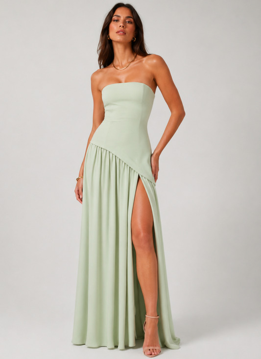 Babyboo Dresses & Skirts - Babyboo Strapless Sage Green Maxi Dress with High Slit